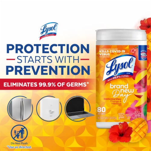Lysol Multi-Surface Antibacterial Brand New Day Mango & Hibiscus Disinfectant Wipes Perspective: top