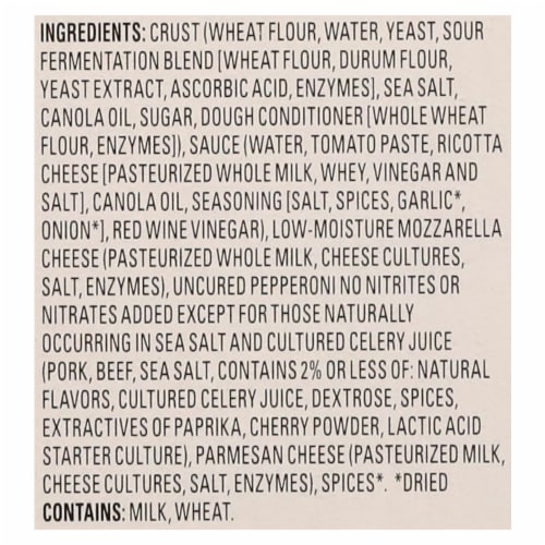 Newman's Own Uncured Pepperoni & Ricotta Sourdough Crust Frozen Pizza Perspective: top