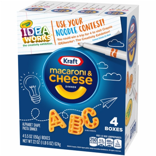 Kraft Mac N Cheese Macaroni and Cheese Dinner with ABC Pasta Shapes & Crayola Coloring Boxes Perspective: top