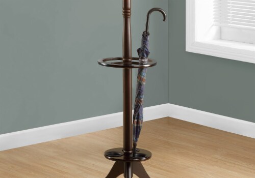 Free Standing, 6 Hooks, Entryway, 71 h, Umbrella Holder, Bedroom, Wood, Brown, Perspective: top