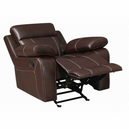 Coaster Myleene Faux Leather Glider Recliner in Chestnut Perspective: top