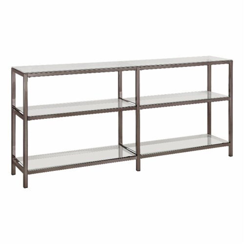 Industrial Metal Bookcase with Glass Shelves, Silver- Saltoro Sherpi Perspective: top