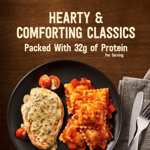 Marie Callender's Duos Creamy Pesto Chicken & Four Cheese Ravioli Frozen Meal Perspective: top