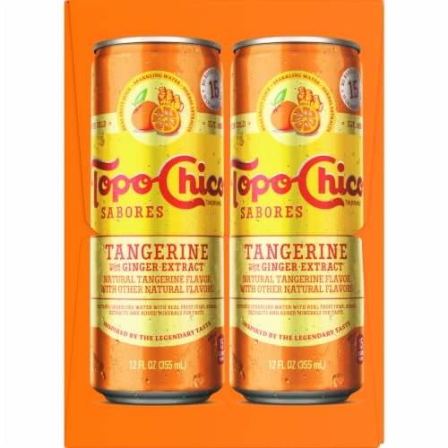Topo Chico Mineral Sabores Tangerine with Ginger Extract Flavored Sparkling Water Cans Perspective: top