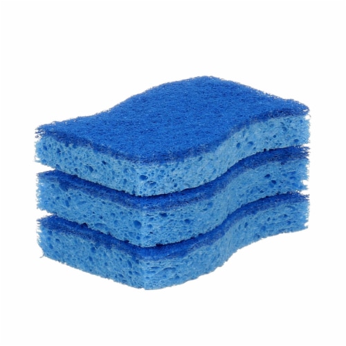 Kitchen Scrub Sponges - Non-Scratch Dishwashing Sponge for Cleaning Dishes,  pots and Pans - 5 Pack (Blue)