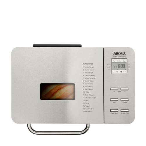 Aroma Housewares Stainless Steel 2 Pound Digital Bread Maker - Silver Perspective: top