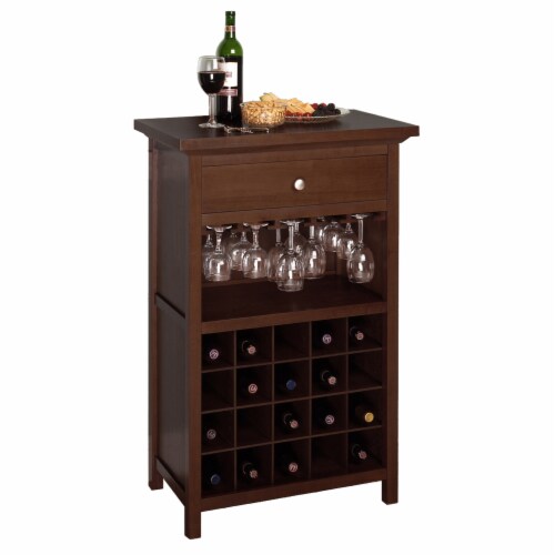 Winsome 40.4 x 26.6 x 15.7 Wood Wine Cabinet With 1-Drawer Glass Rack Antique Walnut Perspective: top