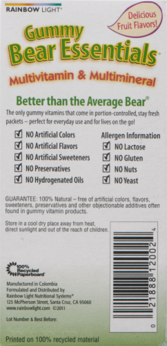 Rainbow Light Gummy Bear Essentials Multivitamin & Multimineral Plus Vitamin D Gummies Packets Perspective: top