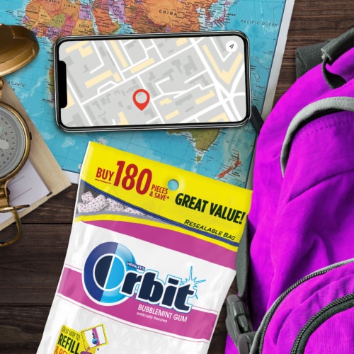 Orbit Bubblemint Sugar Free Chewing Gum Value Pack Bag Perspective: top