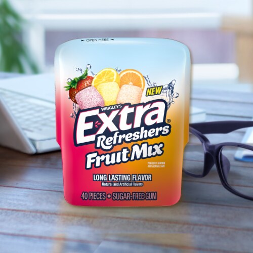 Extra Refreshers Fruit Mix Sugar Free Chewing Gum Bottle Perspective: top
