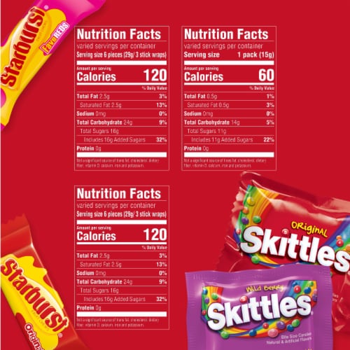 Skittles & Starburst Fun Size Chewy Candy Variety Family Size Bulk Bag Perspective: top