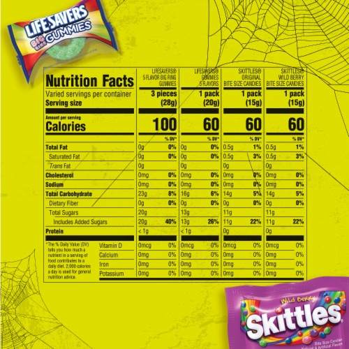 Skittles Life Savers Gummies Life Savers Big Ring & More Halloween Candy Bulk Bag Perspective: top