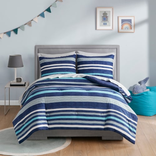 Moonbeams Full Comforter Set - 7 Piece Rugby Stripes Perspective: top