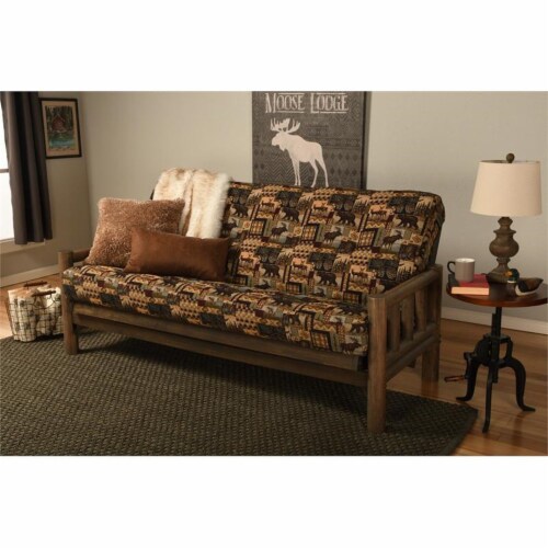 Kodiak Furniture Lodge Rustic Walnut Futon with Multi Color Fabric
