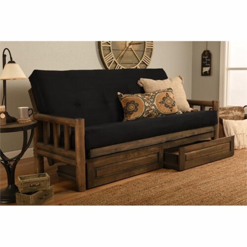 Kodiak Furniture Lodge Futon with Suede Fabric Mattress in Walnut/Black Perspective: top