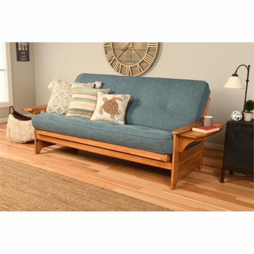 Kodiak Furniture Phoenix Frame with Linen Fabric Mattress in Aqua Blue/Butternut Perspective: top