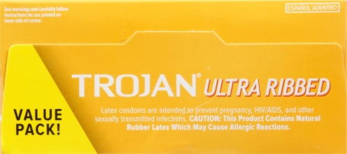 Trojan® Ultra Ribbed Lubricated Latex Condoms Perspective: top