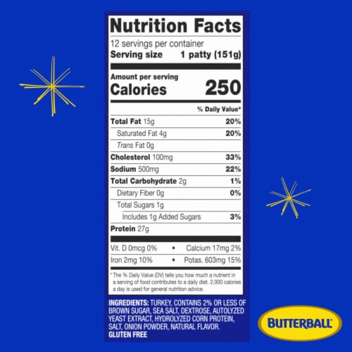 Butterball Frozen Turkey Burgers, Original Seasoned, 1/3 lb Patties, 6 Count/2 lbs Perspective: top