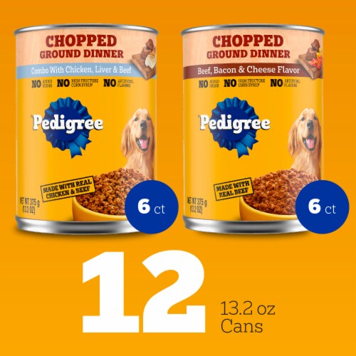Pedigree Chopped Ground Dinner Chicken Liver Beef & Beef Bacon Cheese Adult Canned Soft Wet Dog Food Perspective: top