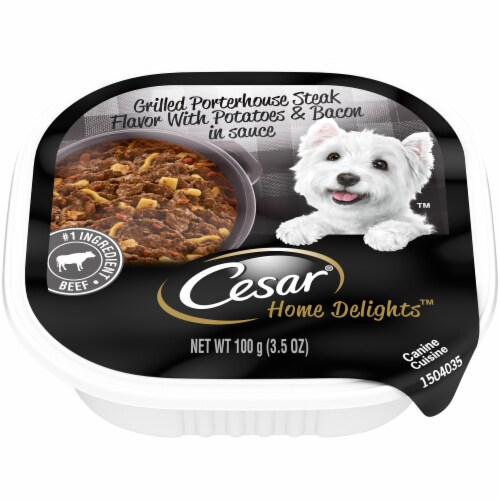 Cesar Home Delights Grilled Porterhouse Steak Flavor with Potatoes & Bacon Wet Dog Food Perspective: top