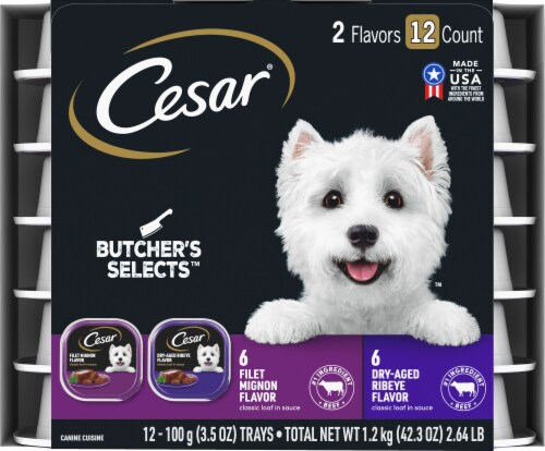 Cesar Butcher's Selects Filet Mignon and Dry-Aged Ribeye Flavors Wet Dog Food Perspective: top
