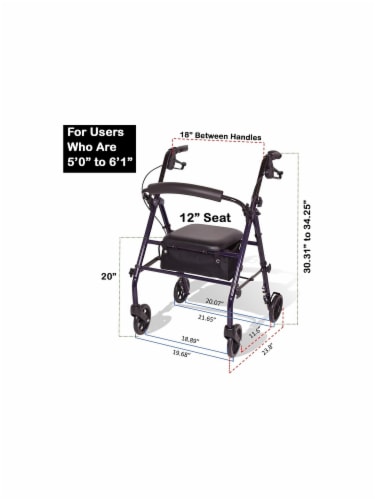 Carex Steel Rollator Walker with Seat and Wheels, 350lbs, Foldable, For Those 5'0 to 6'1 Perspective: top