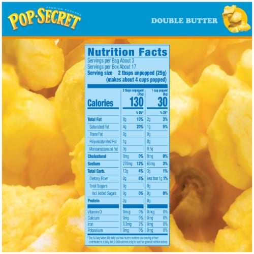 Pop Secret Microwave Popcorn Double Butter Flavor 3.2 Oz Sharing Bags Perspective: top