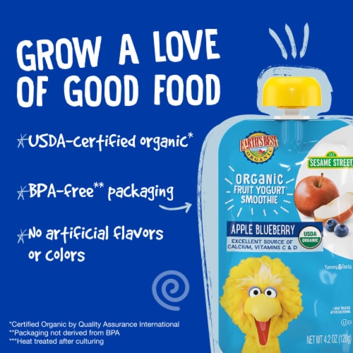 Earth's Best Organic® Sesame Street Apple Blueberry Fruit Yogurt Smoothie Stage 4 Perspective: top