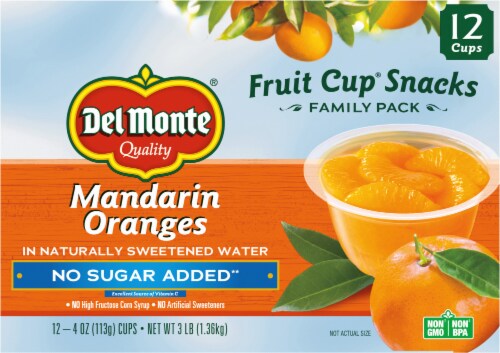 Del Monte® No Sugar Added Mandarin Oranges Fruit Cup Snacks Perspective: top