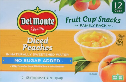DEL MONTE® No Sugar Added Diced Peaches Fruit Cup® Snacks Multipack Perspective: top