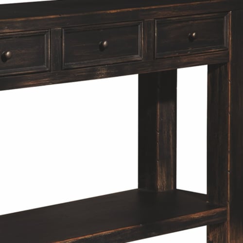 Black wood console table with drawers discount