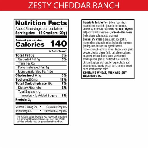 Cheese its food label