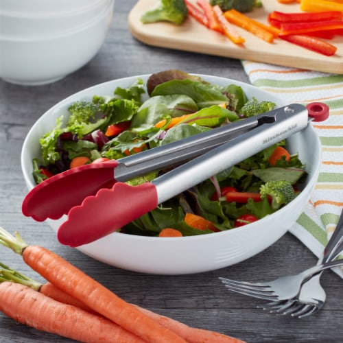 KitchenAid® Gourmet Stainless Steel Red Utility Tongs Perspective: top