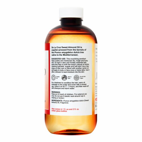 De La Cruz Sweet Almond Oil for Skin and Hair 8 fl oz Jumbo Size Perspective: top
