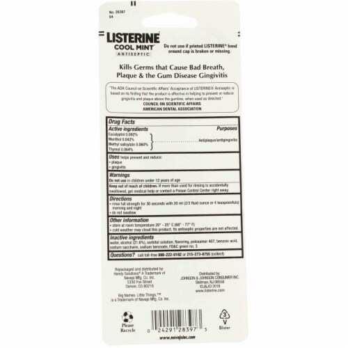 Listerine Antiseptic Mouthwash, Cool Mint, 95 mL Perspective: top