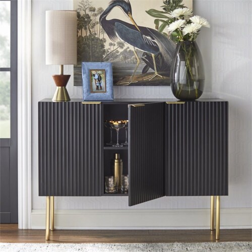 TMS Valen Channel Contemporary MDF & Metal Front Sideboard in Black Perspective: top