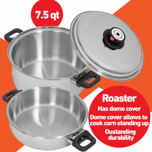 Maxam 9-Element Waterless Cookware Set Durable Stainless Steel Construction, 17 Pieces Perspective: top