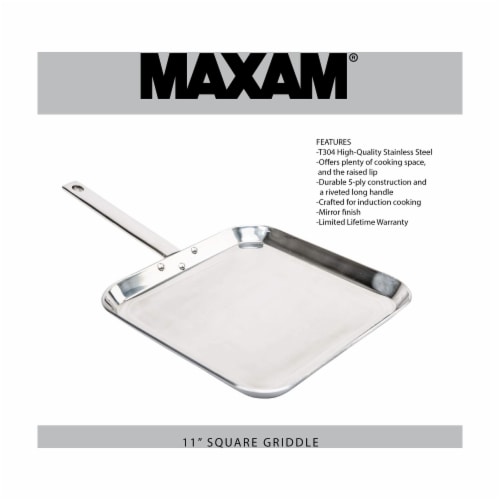 Chef's Secret T304 High-Quality Stainless-Steel 11-Inch Square Griddle Perspective: top