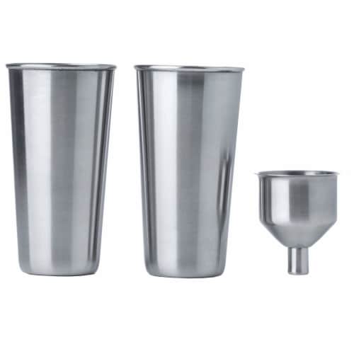 Maxam 4 Piece "Giant Shot" Stainless Steel Flask Set 64 Ounces with Shot Glasses Perspective: top