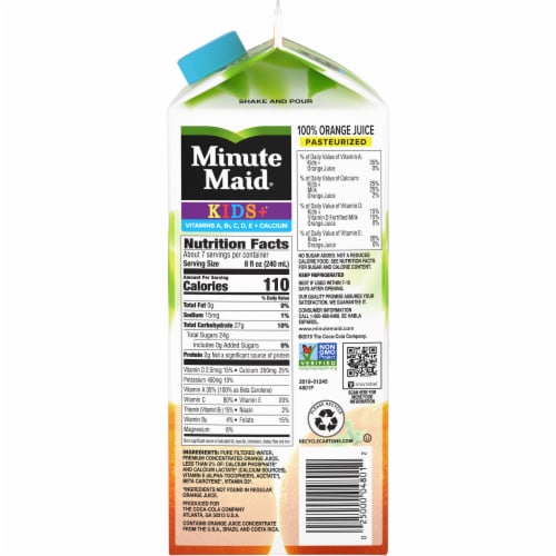 Minute Maid® Pulp Free Kids+ Calcium 100% Orange Juice Perspective: top