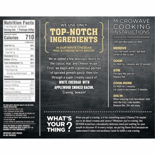 DEVOUR White Cheddar Mac & Cheese with Smoked Bacon Frozen Meal Perspective: top