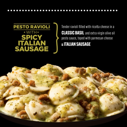 DEVOUR Pesto Ravioli with Spicy Italian Sausage & Classic Basil Frozen Meal Perspective: top