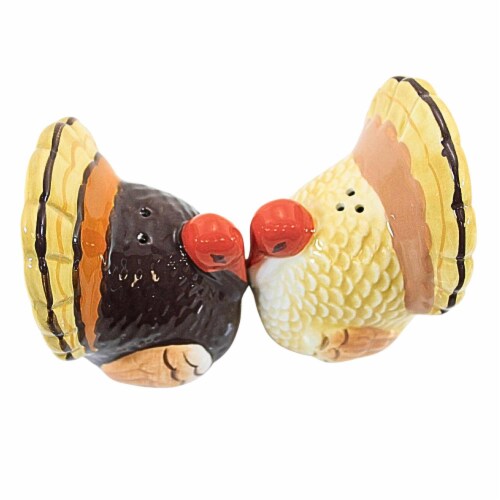 Tag 3.50in Turkey Salt & Pepper Shaker Set, Earthenware, Thanksgiving Gobble G18843 Perspective: top