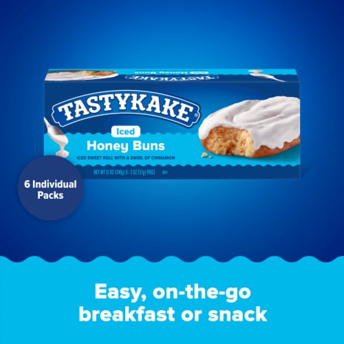 Tastykake Iced Honey Buns, Individually Wrapped Iced Pastry Snacks, 6 Count Perspective: top