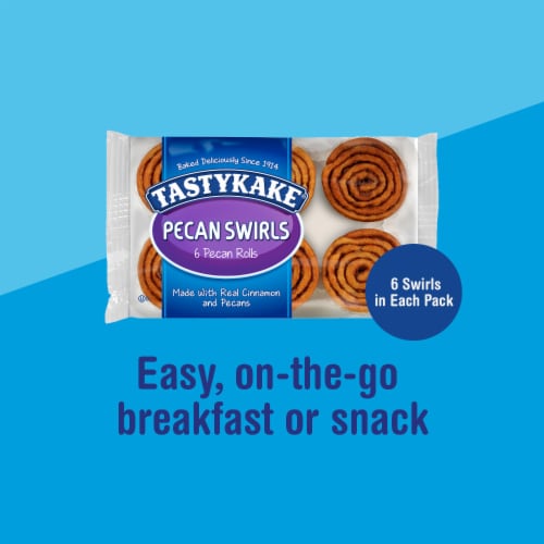 Tastykake Pecan Swirls 6 Cinnamon and Pecan Filled Pastry Rolls Perspective: top