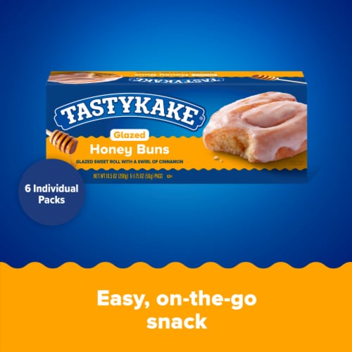 Tastykake Glazed Honey Buns Individually Wrapped Pastry Snacks Perspective: top