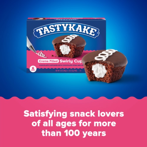 Tastykake Swirly Chocolate Cupkakes, 6 Count, 6 Individually Wrapped Creme Filled Chocolate Cupcakes Perspective: top
