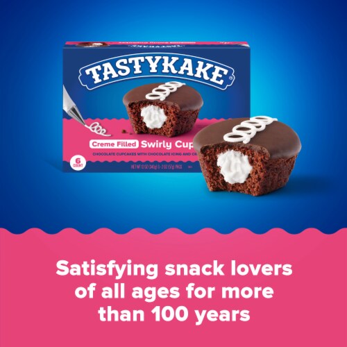 Tastykake Swirly Chocolate Cupkakes, 6 Count, 6 Individually Wrapped Creme Filled Chocolate Cupcakes Perspective: top