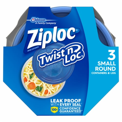 Ziploc Twist 'n Loc Round Storage Pint Containers & Lids - Clear/Blue Perspective: top