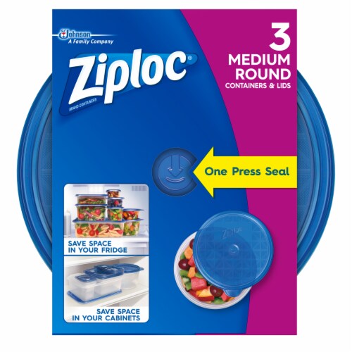 Ziploc® One Press Seal 1.75 Pt Round Storage Container & Lids - Clear/Blue,  3 pk - Kroger